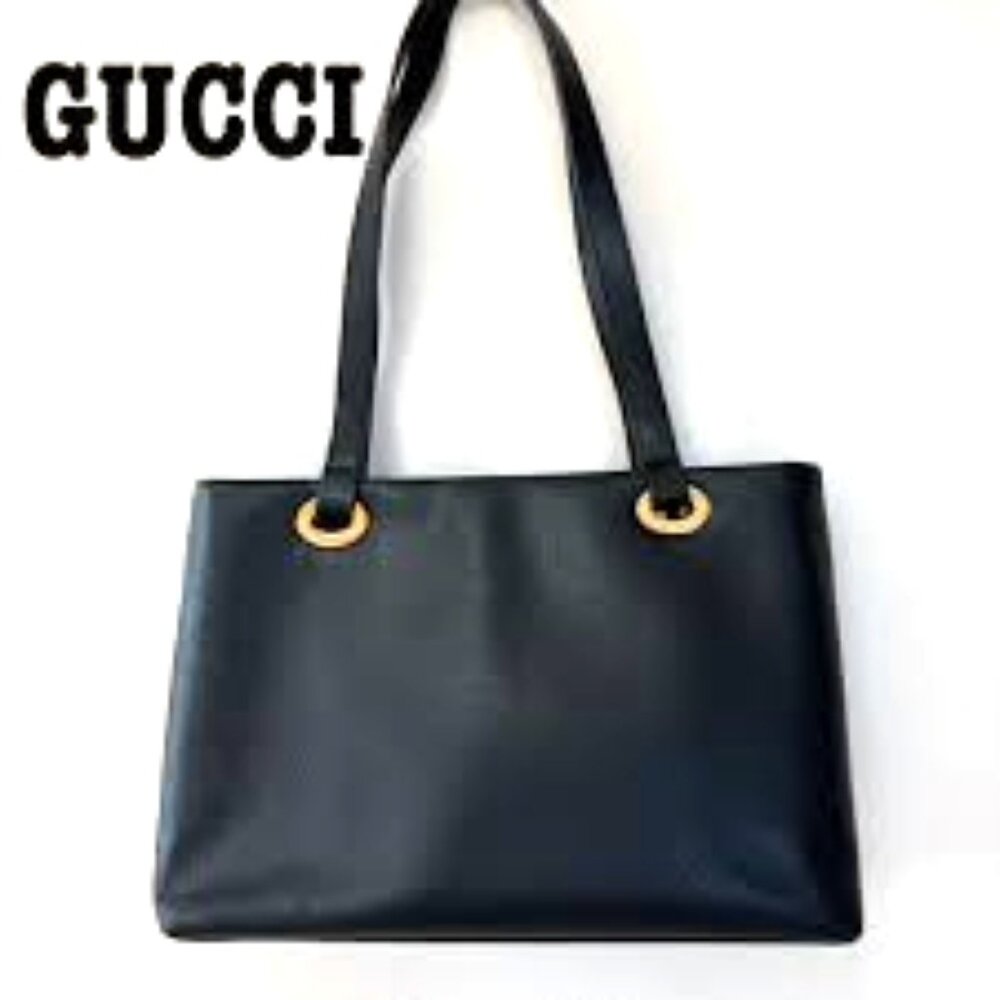 SALE Vintage Gucci Leather Aphrodite Black Tote Bag Medium Gold w/FREE Accessory - Picture 12 of 16